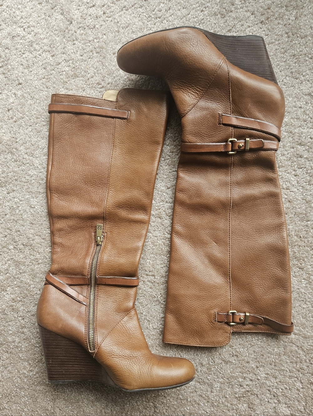 Coach Women's Tall Leather Wedge Boots - Tan